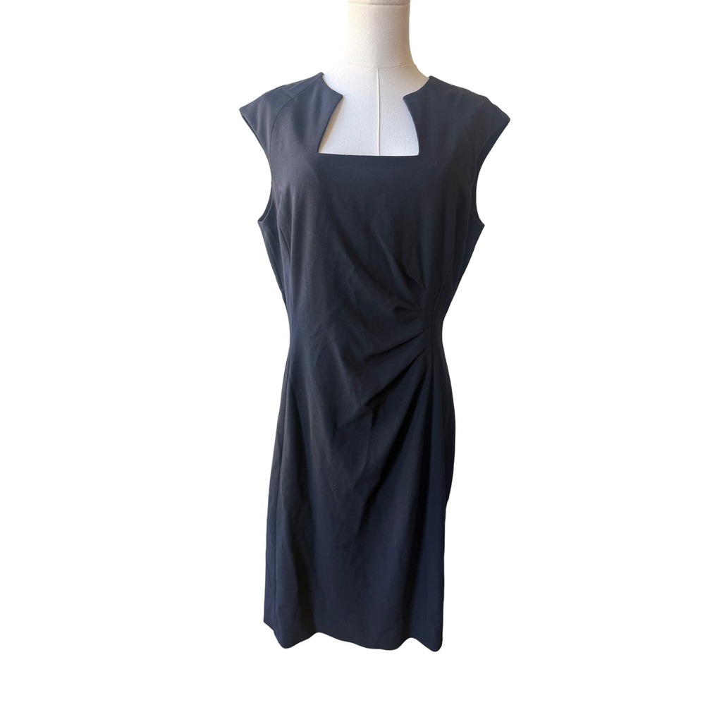 Tahari Black Cap Sleeve Sheath Dress Size 10 Work Office Career Cocktail Stretch